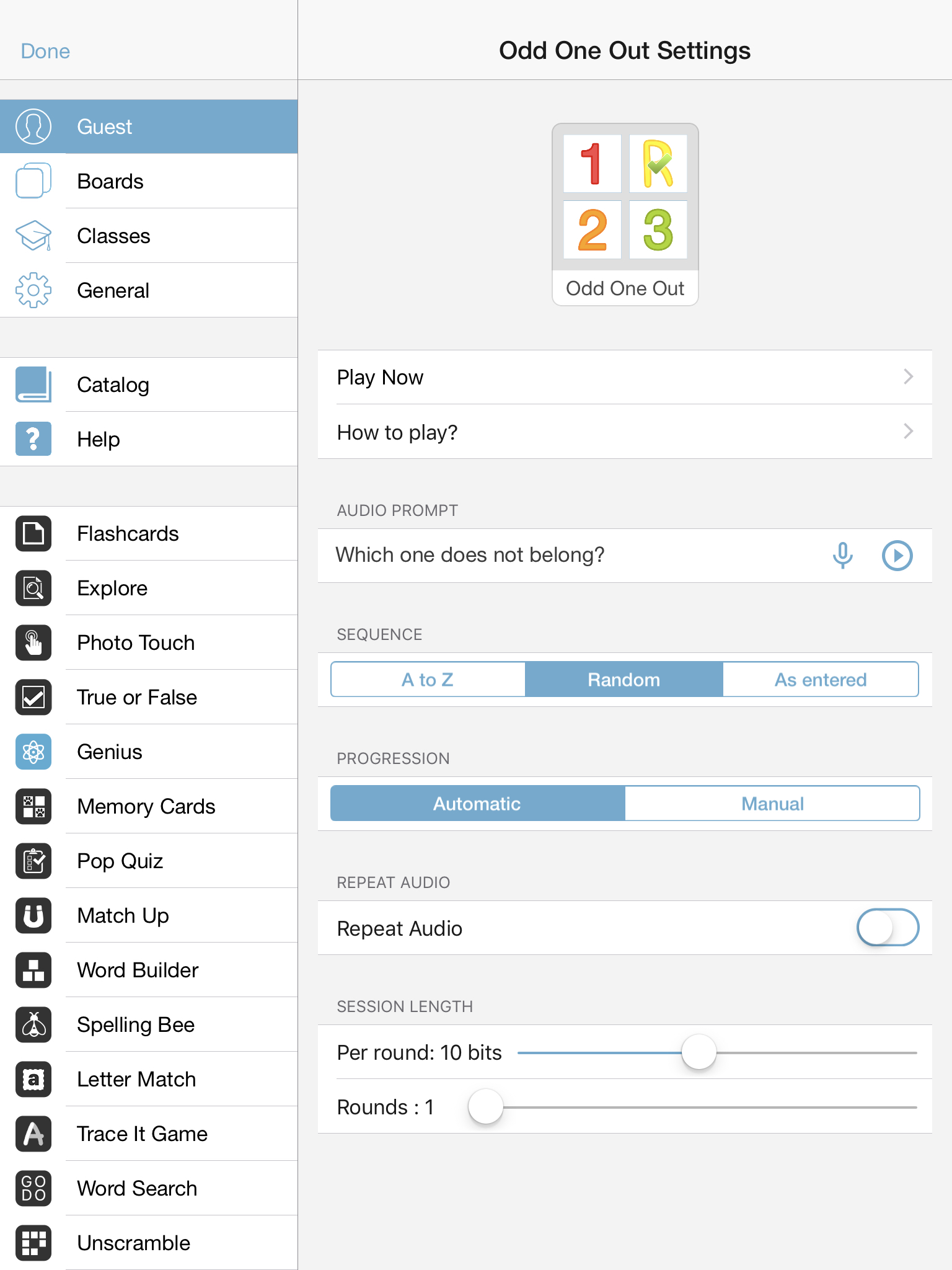 Odd One Out — Bitsboard | Flashcards & Mini-Games for Personalized Learning Screenshot