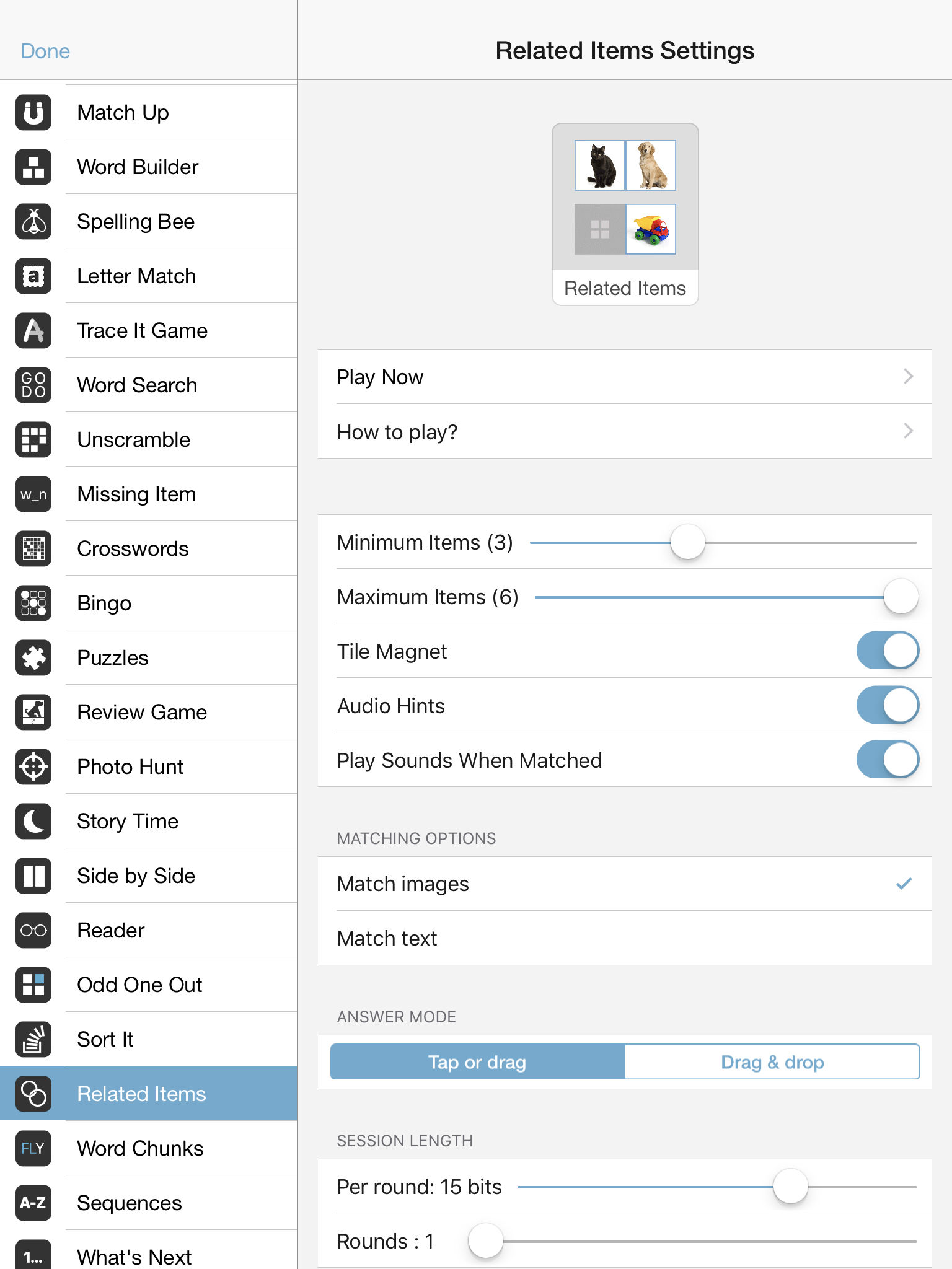 Related Items Game — Bitsboard | Flashcards & Mini-Games for Personalized Learning Screenshot
