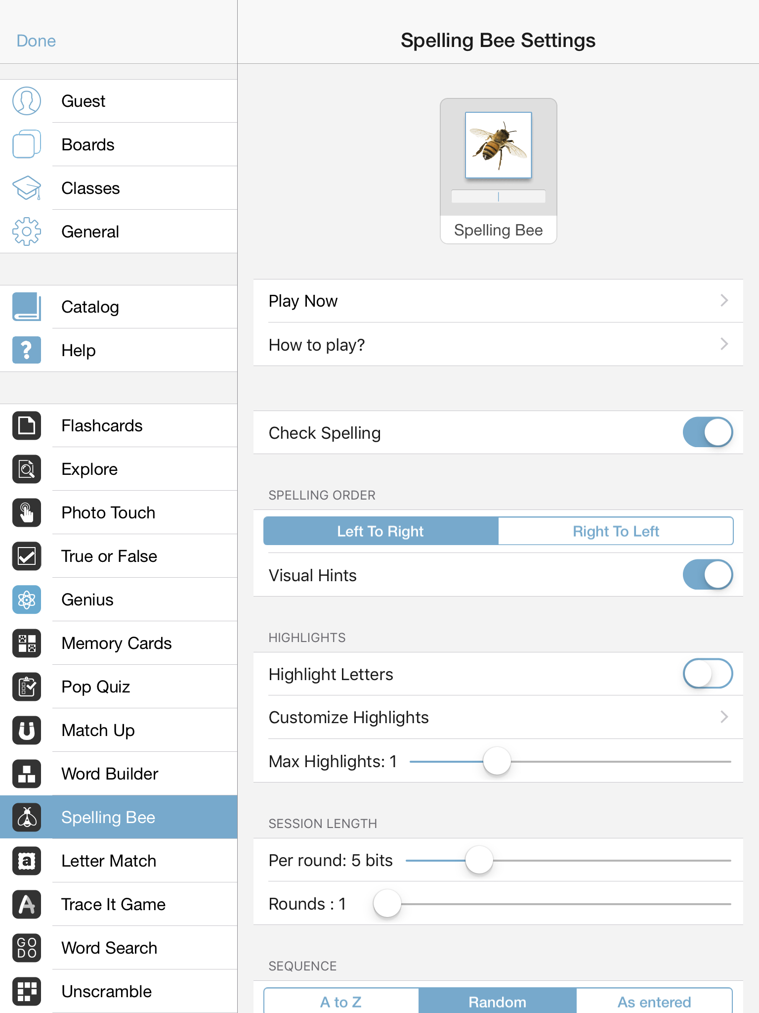 Spelling Bee — Bitsboard | Flashcards & Mini-Games for Personalized Learning Screenshot