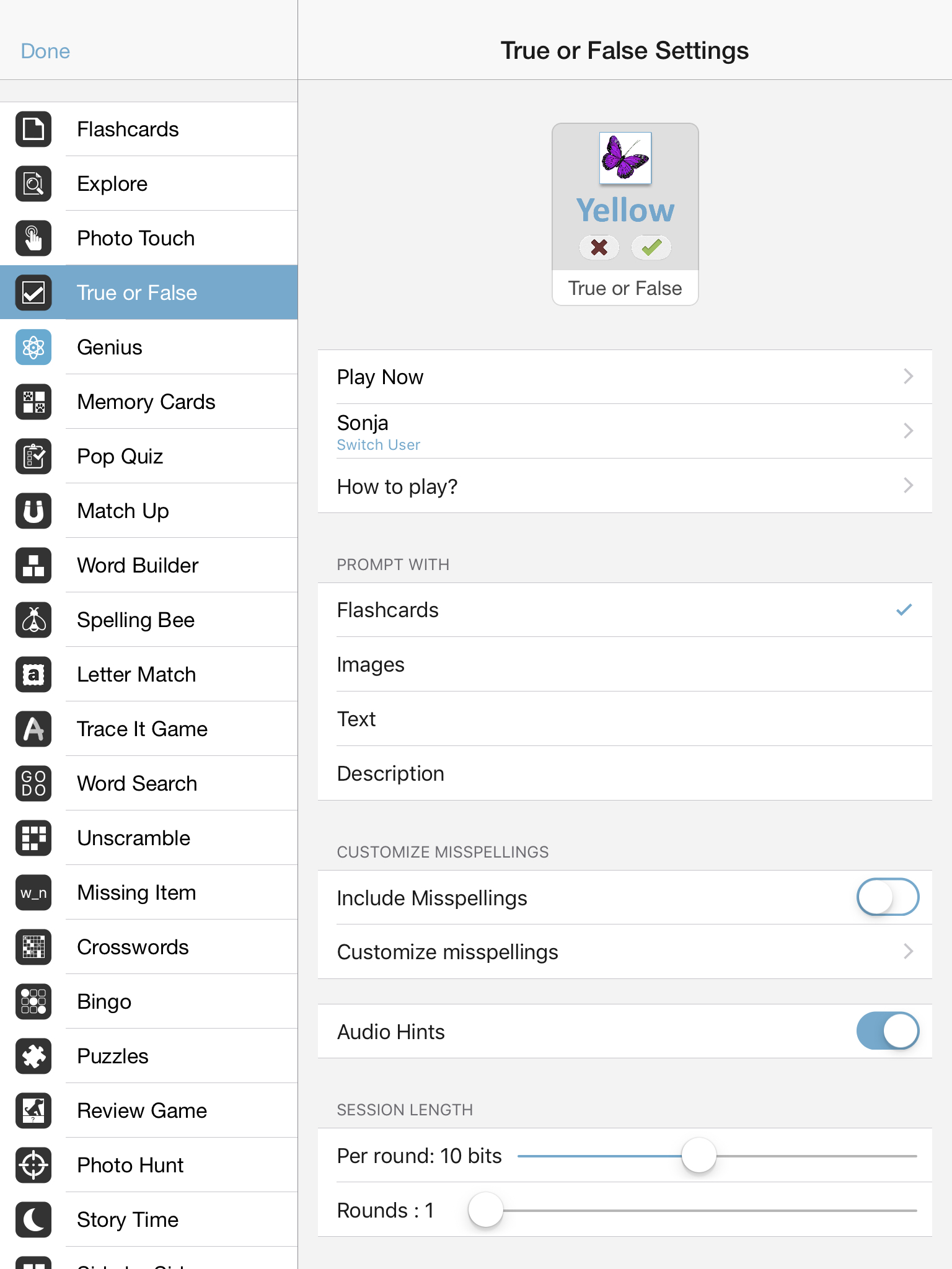 True or False — Bitsboard | Flashcards & Mini-Games for Personalized Learning Screenshot