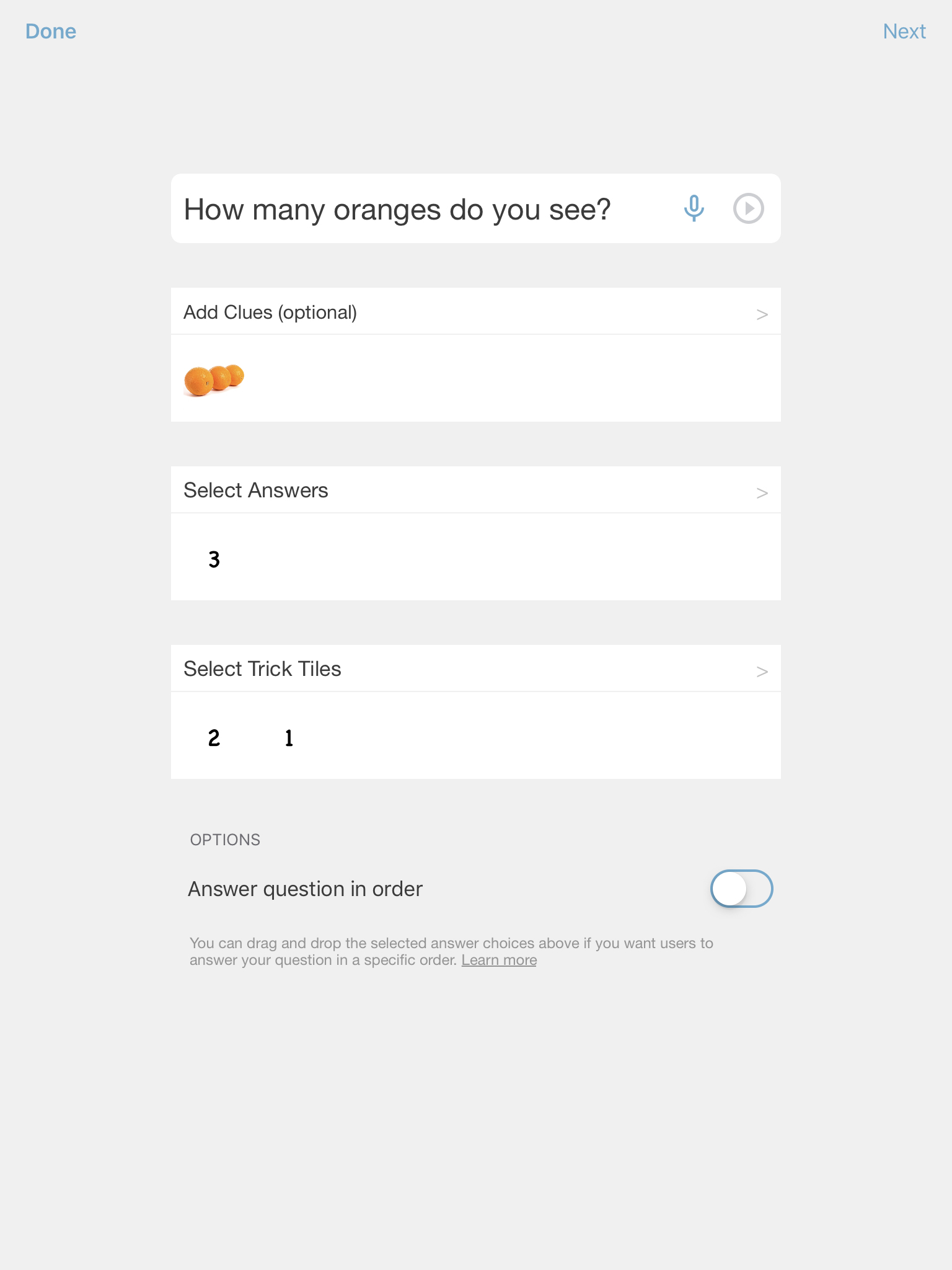 How to setup the Questions game? — Bitsboard | Flashcards & Mini-Games for Personalized Learning Screenshot